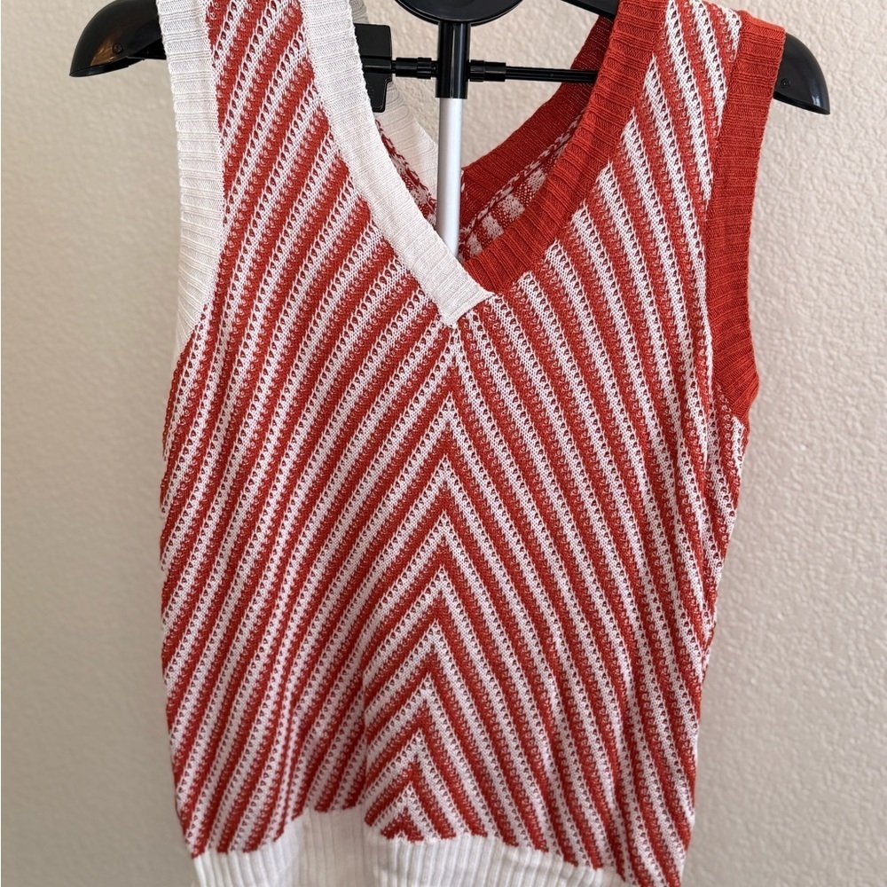 Striped Red and White V-Neck Sleeveless Top